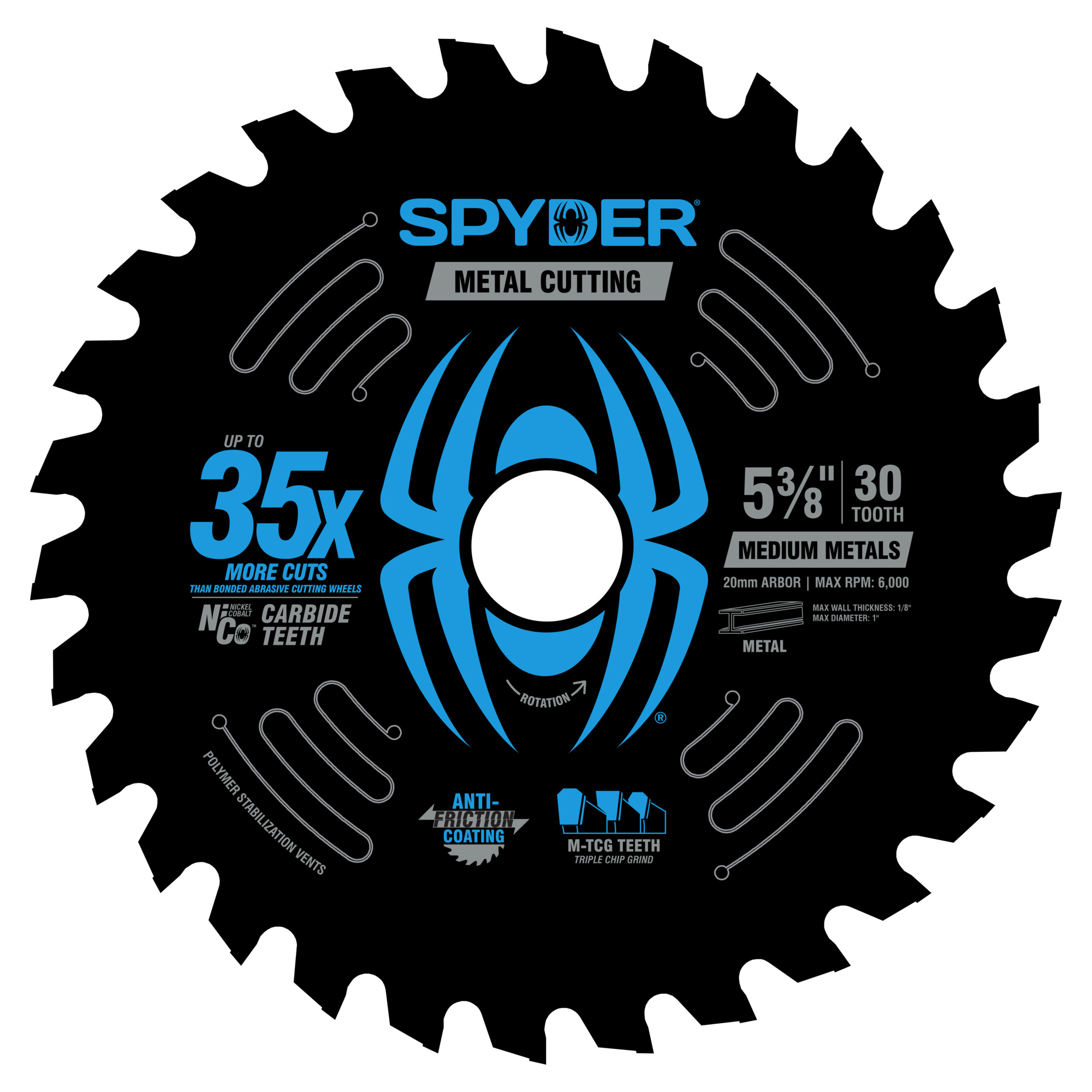Spyder Saw Blade for Medium Metal — 5 3/8in., 30 Tooth, NiCo Carbide, Anti-Friction Coating, Model# 13514